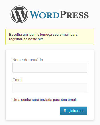 Tela de login do WordPress com a mensagem personalizada