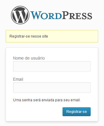 Tela padrão de registro do WordPress